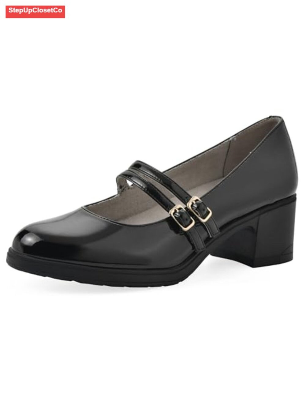 Hunta Double-Strap Mary Jane Pump with Low Block Heel